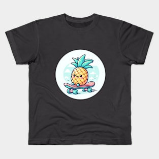 Cute Pineapple on Skateboard Kids T-Shirt